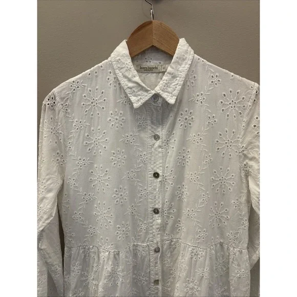 Laura Bianchi Italy Eyelet Midi Dress White Cotton Tiered Cottagecore Lined Sz S - Picture 8 of 16